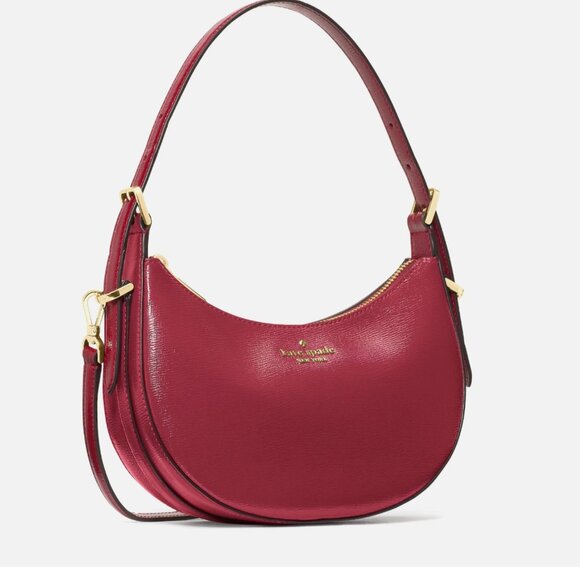 New Kate Spade Nova Textured Patent Leather Small Crescent Shoulder Bag Red Jam - Picture 1 of 4